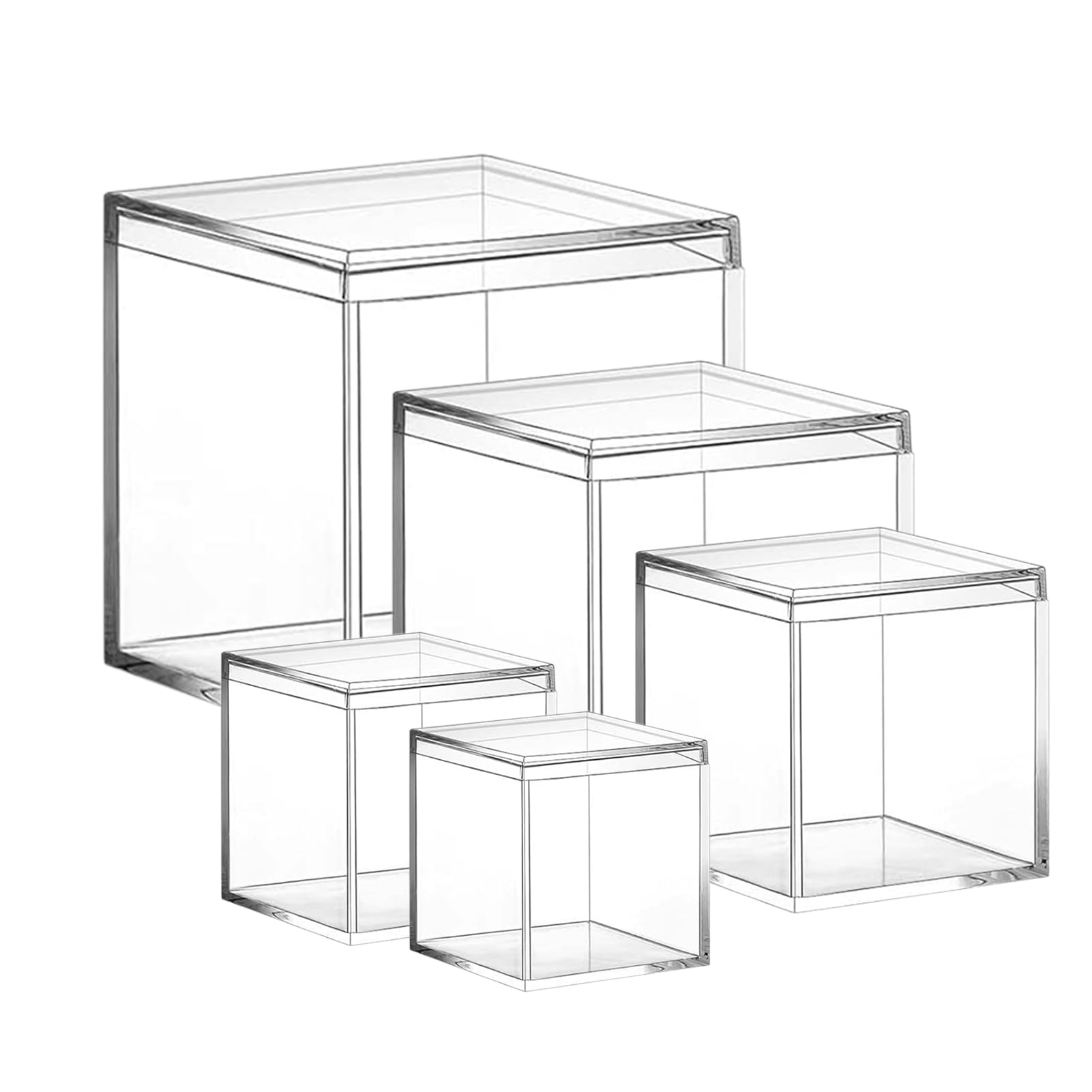 4.7/4/3.3/3/2.5 inch Clear Acrylic Box with Lid, Jewelry Display Box, Plastic Square Cube Decorative Storage Boxes for Candy Pill and Tiny Jewelry, Artwork Display