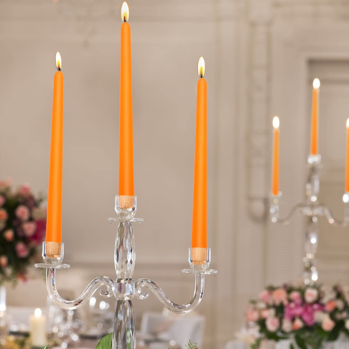 10 inch Orange Taper Candles for Home Decor, Set of 20 Unscented Dripless Candlesticks - 8 Hours Long Burning for Dinner, Wedding, Parties and Special Occasions