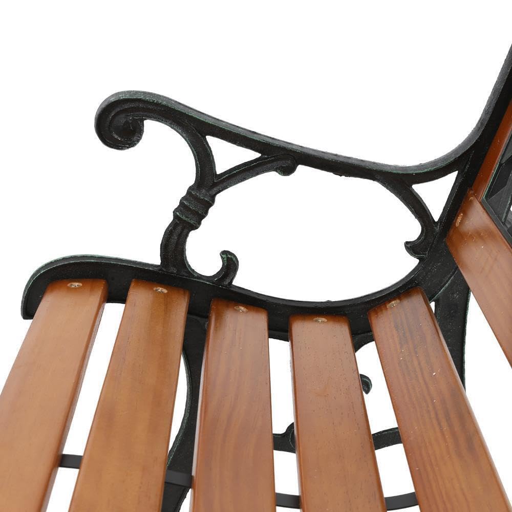 Patio Porch Garden Bench Cast Iron Outdoor Chair Love Seats Park Wooden Seat Bronze & Natural