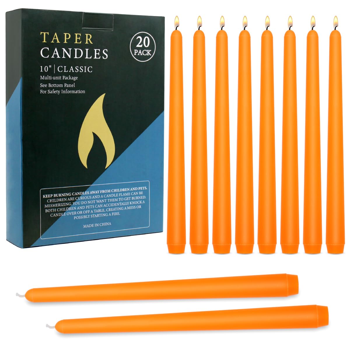 20 Pcs Orange Taper Candles, 10×7/8 Inch Thin Candlesticks, Great for Halloween Fall Harvest Dinner Party and Emergency