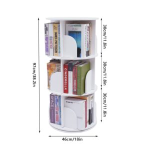 DUYIWAA Rotating Bookshelf, 3 Tier Freestanding 360° Rotating Bookshelf Bookcase Storage Shelf Display Rack Organizer White Modern for Home, Living Room, Office