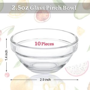 PARBEE 3" Clear Glass Pinch Bowls, 10 Pack 2.5oz Small Prep Dishes Stackable Ingredient Bowls for Spices Dipping Sauces Ice Cream Toppings, Dishwasher Microwave and Freezer Safe