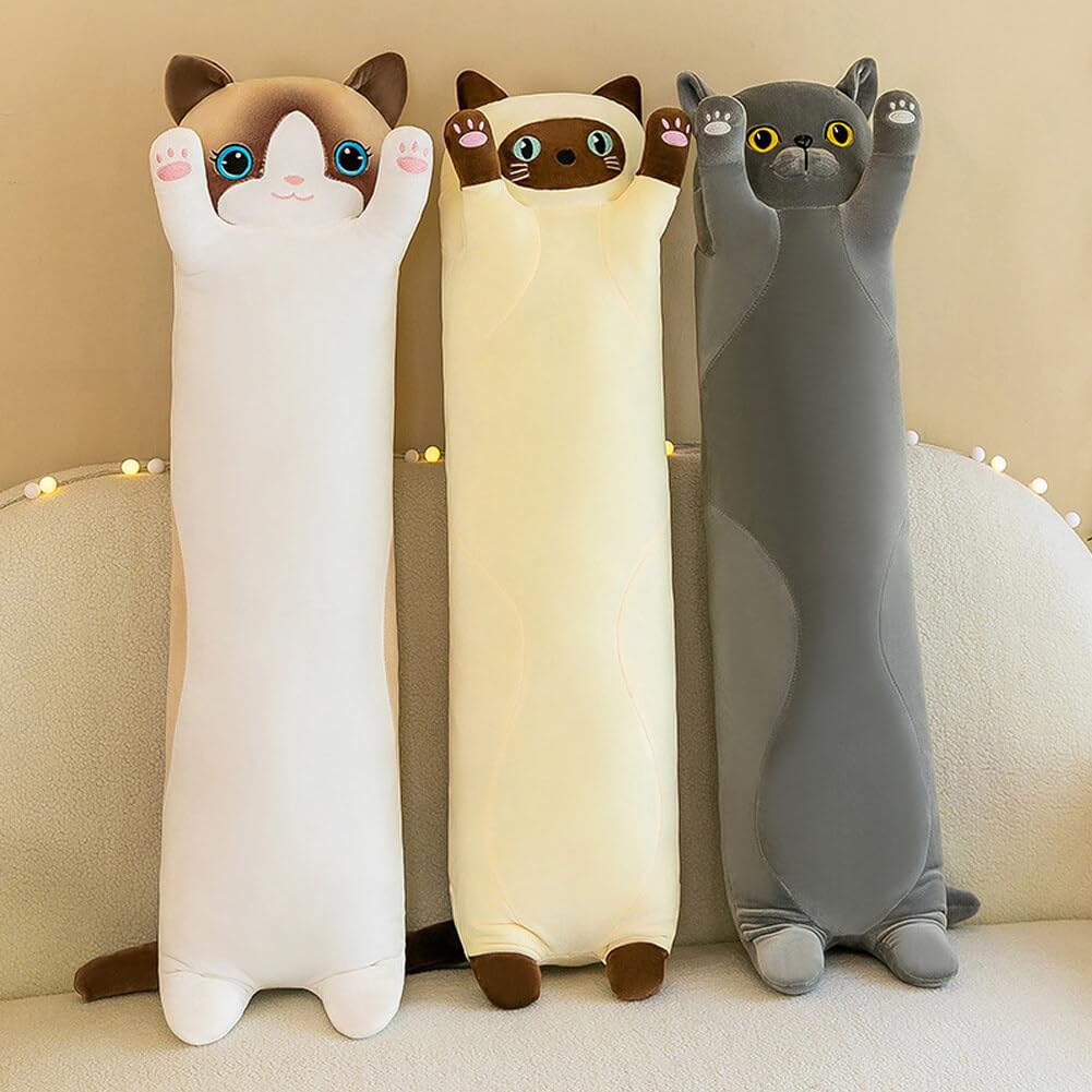 INSTITIZER Long Cat Plush Pillow Body Pillow, 43.3 Inch Cute Cat Stuffed Animals, Soft Kitten Plush Throw Pillow Long Cat Plushie for Kids Girlfriend (Grey)