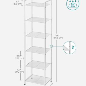 SONGMICS 6-Tier Storage Rack, Bathroom Shelf, Extendable Plant Stand with Adjustable Shelf, for Bathroom, Living Room, Balcony, Kitchen, Classic White UBSC036W01