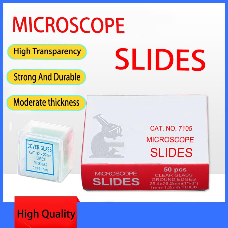 200PCS Microscope Slides and Covers, 100 Slides(1" x 3"), 100 Coverslips(0.87" x 0.87") Blank Glass Slides for Microscope Set - for Microscopy Experiments and Analysis, Suitable for Most Microscopes