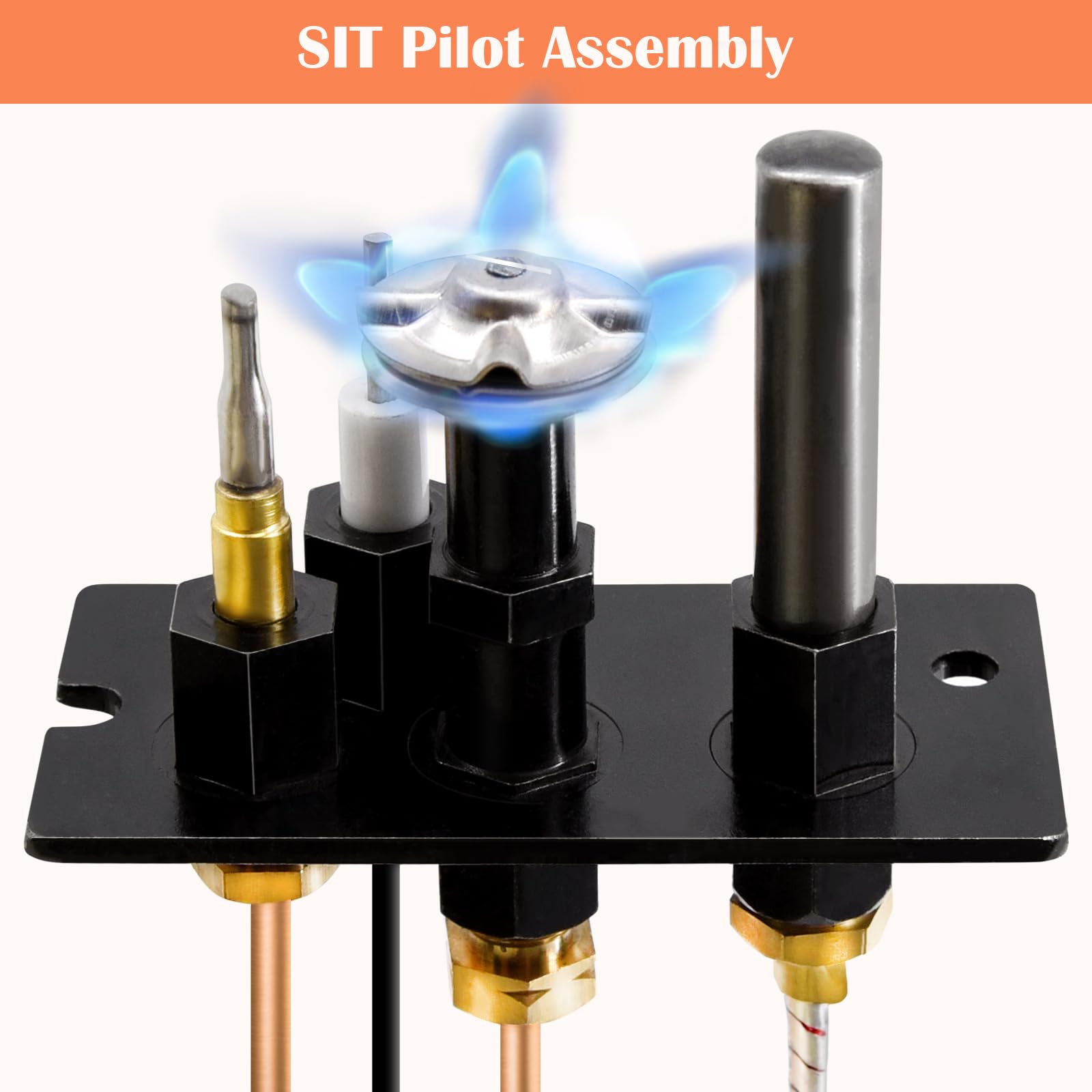 Hiorucet 10002264 Natural Gas 3 Way Pilot Assembly Kits for HHT, Majestic, Monessen, Temco, and Vermont Castings Fireplaces, SRV10002264 Pilot Assembly Replacement Parts with Thermocouple, Thermopile.