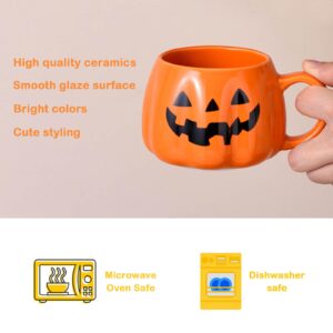 Mycheny Halloween Pumpkin Coffee Mug, Fall Autumn Coffee Mugs, Cute Orange Ceramic Pumpkin Shaped Cup Soup Bowl, Thanksgiving & Harvest Season Gift, Ceramic Tea Cups for Home Drinking (14 oz)