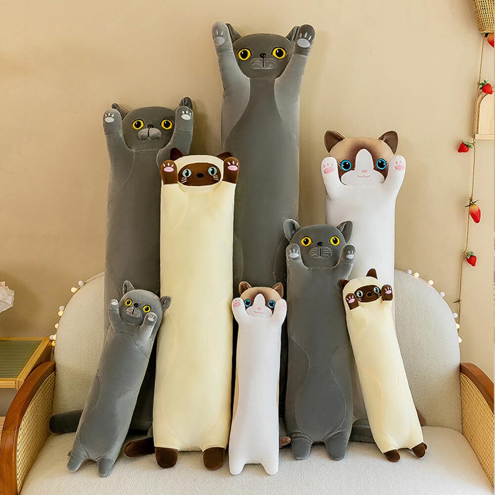 INSTITIZER Long Cat Plush Pillow Body Pillow, 43.3 Inch Cute Cat Stuffed Animals, Soft Kitten Plush Throw Pillow Long Cat Plushie for Kids Girlfriend (Grey)