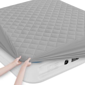 queen mattress pad, soft quilted air mattress topper queen with extra deep pocket, breathable and noiseless air mattress cover queen size mattress pad fits up to 23 inch, grey