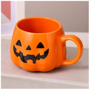 mycheny halloween pumpkin coffee mug, fall autumn coffee mugs, cute orange ceramic pumpkin shaped cup soup bowl, thanksgiving & harvest season gift, ceramic tea cups for home drinking (14 oz)