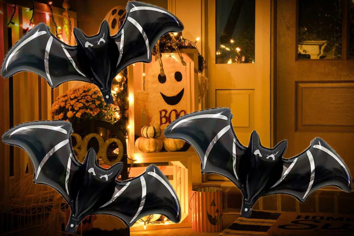 6Pcs Halloween Black Bat Balloons - 48” Giant Bat Halloween Foil Balloon for Black Halloween Day of Death Spooky Birthday Baby Shower Party Decoration Supplier