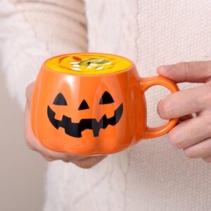 Mycheny Halloween Pumpkin Coffee Mug, Fall Autumn Coffee Mugs, Cute Orange Ceramic Pumpkin Shaped Cup Soup Bowl, Thanksgiving & Harvest Season Gift, Ceramic Tea Cups for Home Drinking (14 oz)