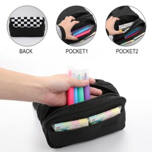 Pencil Bag With Zipper, Race Checkerboard Checkered Black And White Portable Pen Pouch for Men, Lightweight Pen Bag for Office College, Travel