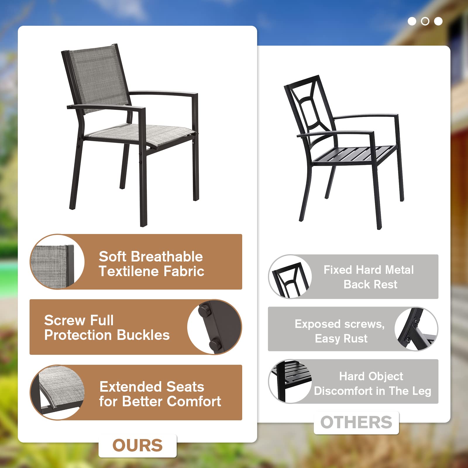 Devoko Outdoor Dining Chairs Set of 6 Patio Stackable Chairs (Grey)