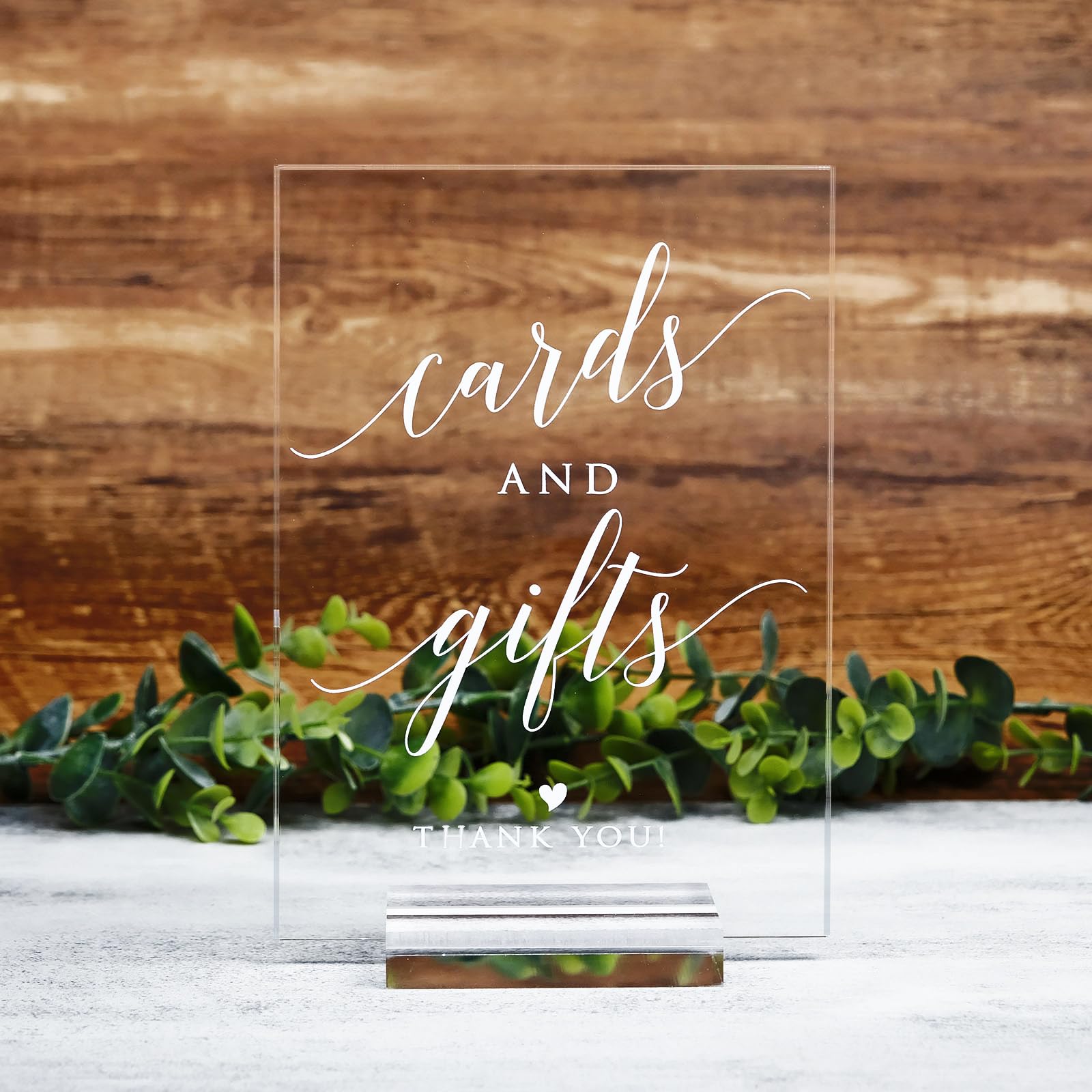 Cards and Gifts Sign for Wedding- 5x 7 Inch Clear Acrylic Wedding Sign with Acrylic Stand, Cursive Font Cards & Gifts Sign for Reception, Wedding & Party Event