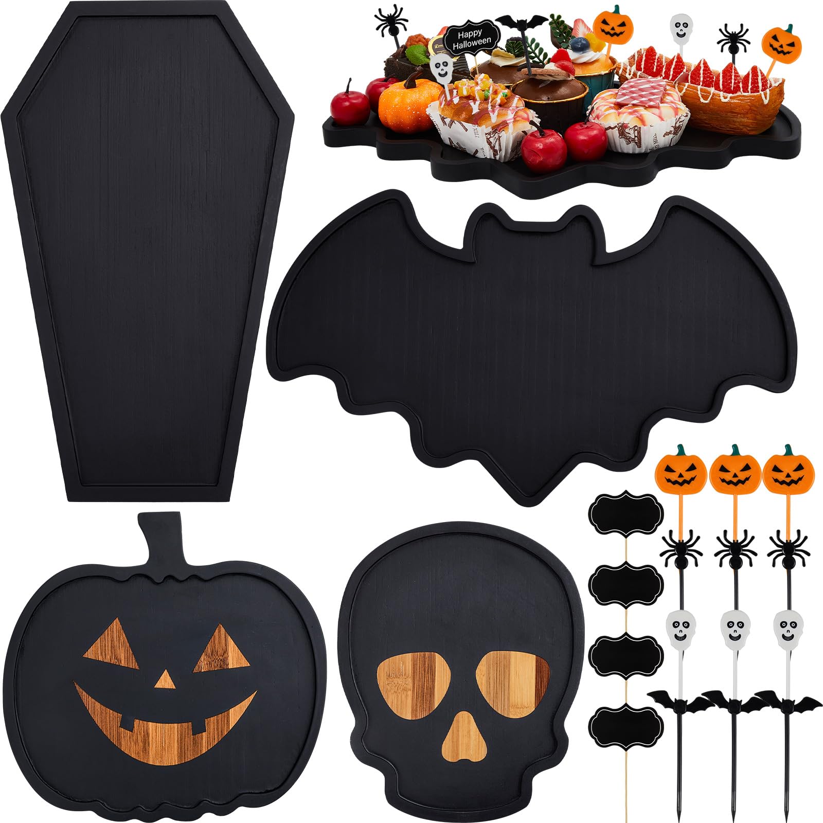 Liliful Halloween Pumpkin Wooden Charcuterie Boards, Bamboo Cheese Board Charcuterie Platter and Serving Tray Plate for Party, Meat and Cheese Tray for Party Decoration