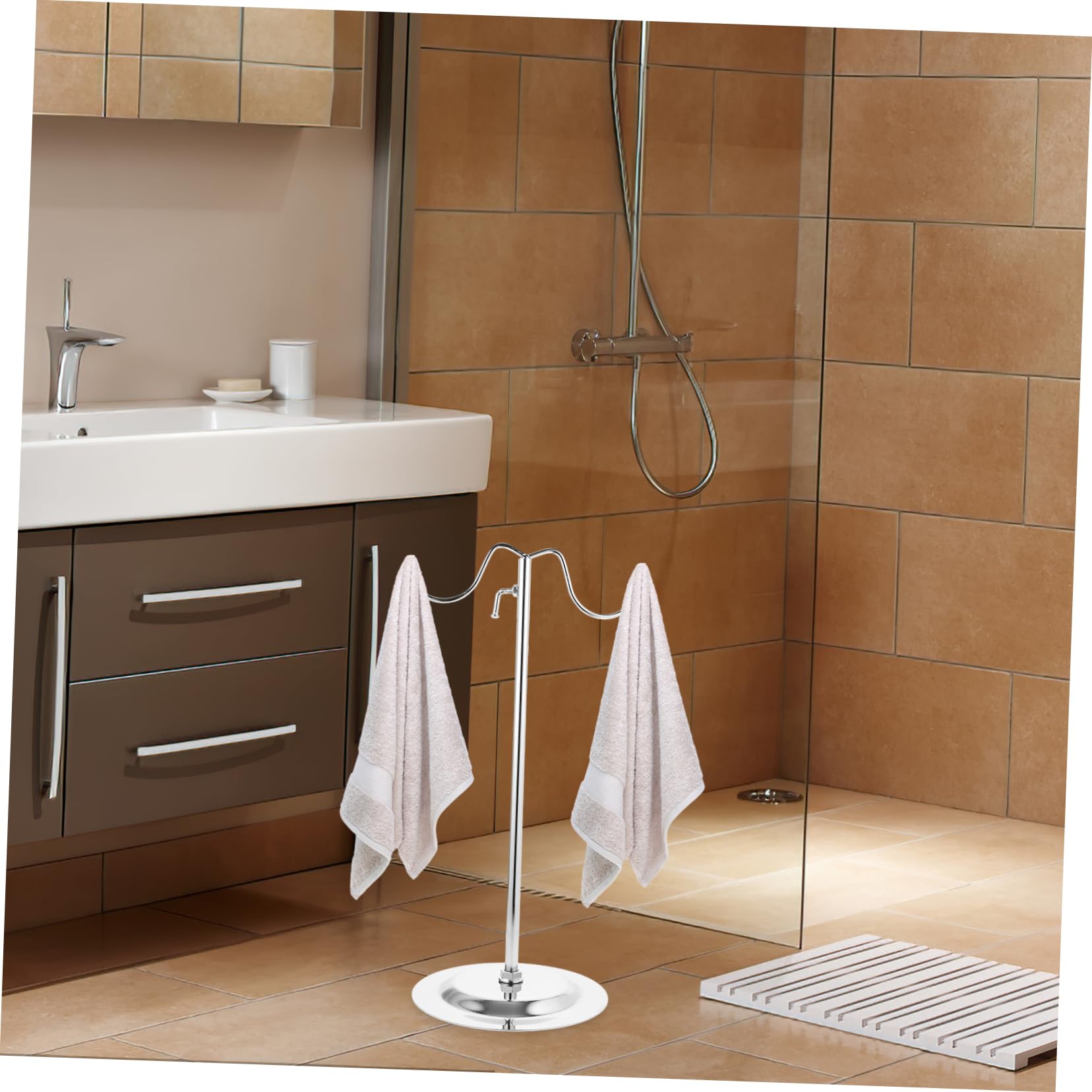 Anneome Bath Towel Rack Towel Rail Bag Rack Round Bottom Vertical Metal Hangers Bags Tower Hanger Dressing Table Kitchen Towel Rack Balance Stainless Steel No Punching