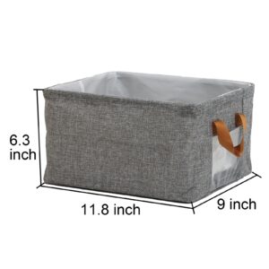 3pc 10 Liters Linen Storage Baskets with Dust-proof Opening & Handles & Visible Window, Foldable Small Fabric Bins Decorative Basket Organizer Boxes for Organizing Dresser Shelves