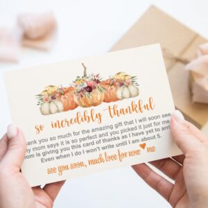 Paper Clever Party Rustic Pumpkin Baby Shower Thank You Cards with Envelopes Girls or Boys Prewritten Note with Personalized Message, 4x6, 25 Pack