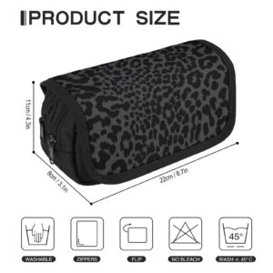 Pencil Bag With Zipper, Dark Gray Black Leopard Cheetah Print Portable Pen Pouch for Men, Lightweight Pen Bag for Office College, Travel