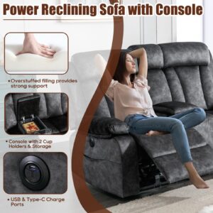 GUEAPY Reclining Loveseat-Power Reclining Loveseat with Console,Love Seat Recliner Sofa,Dual Reclining loveseat with Heat and Massage,Cup Holders, USB & Type-C Charge Ports,Pocket, for Living Room