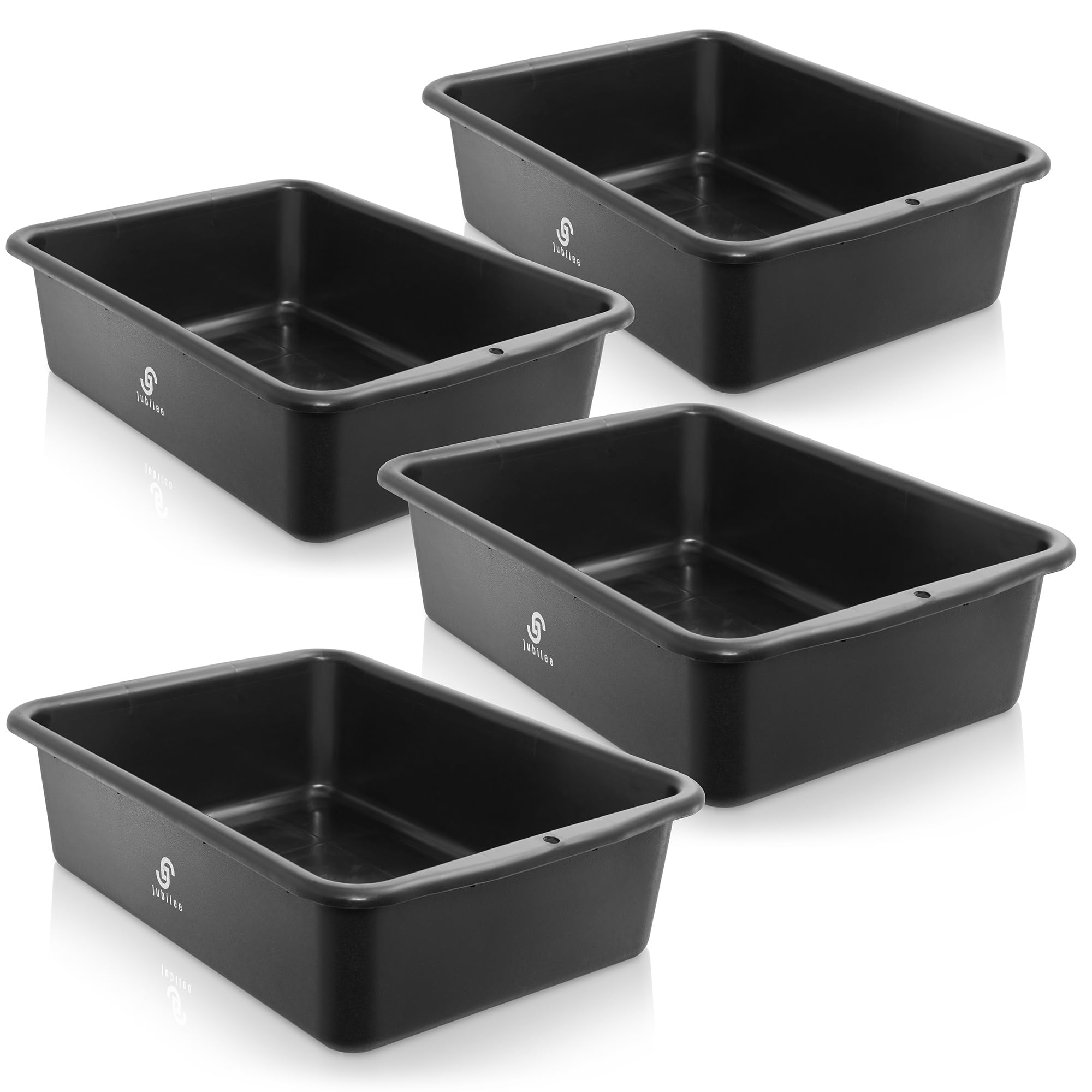 Jubilee 4-Pk Plastic Storage Bin, Bus Utility Tub - Heavy Duty Commercial Dishwashing Box for Restaurant Kitchen Organization and Storage, 20L Black