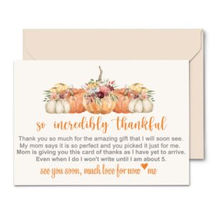 paper clever party rustic pumpkin baby shower thank you cards with envelopes girls or boys prewritten note with personalized message, 4x6, 25 pack