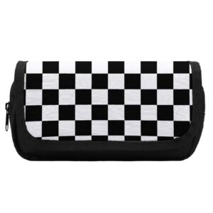 pencil bag with zipper, race checkerboard checkered black and white portable pen pouch for men, lightweight pen bag for office college, travel