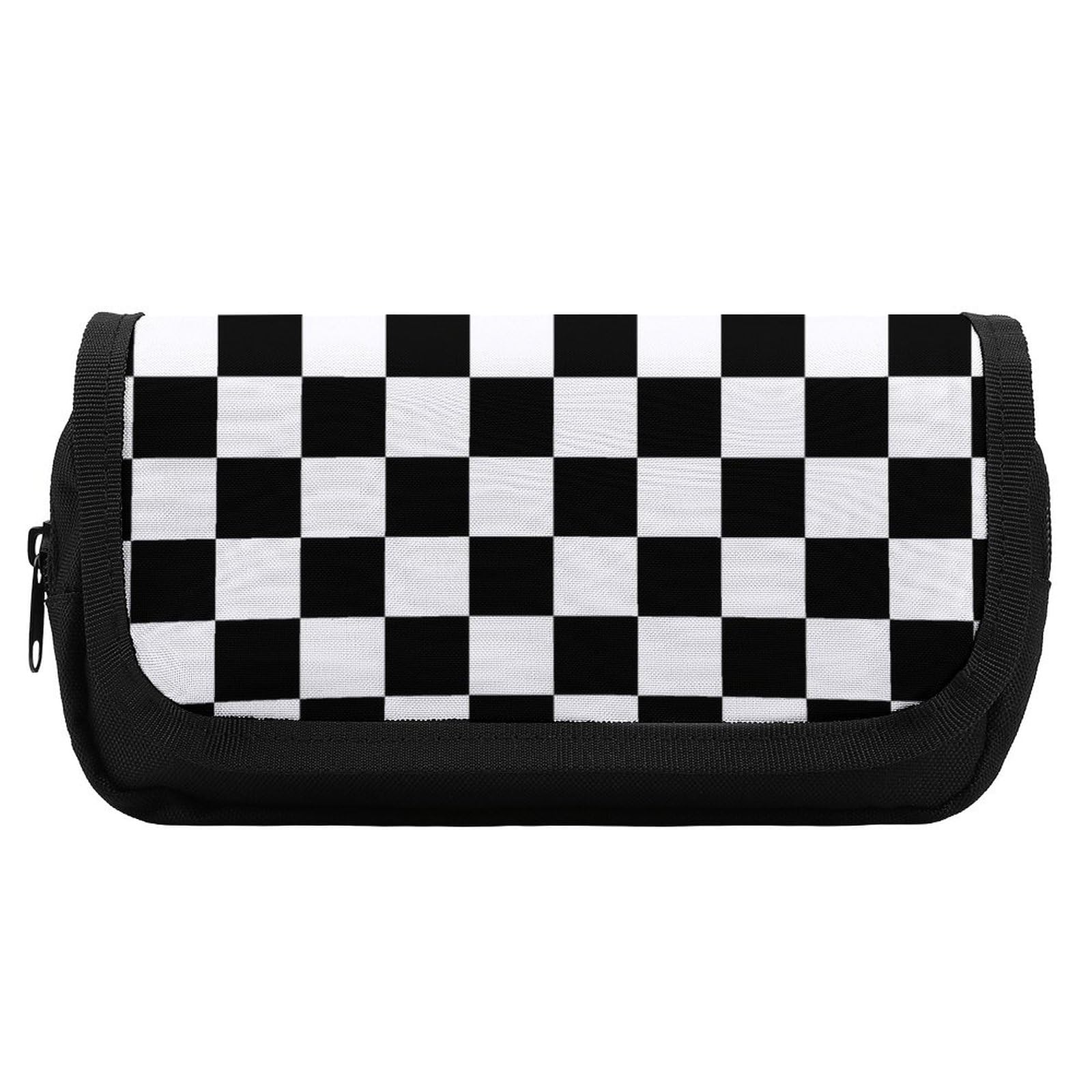 Pencil Bag With Zipper, Race Checkerboard Checkered Black And White Portable Pen Pouch for Men, Lightweight Pen Bag for Office College, Travel