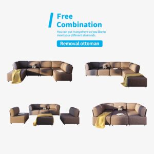 CECER U Shaped Modular Sectional Sofa, Convertible L Shaped Couch Sofa, Queen Sleeper Sofa, Variable Modular Oversized Couches for Living Room, (Brown)