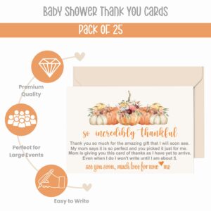 Paper Clever Party Rustic Pumpkin Baby Shower Thank You Cards with Envelopes Girls or Boys Prewritten Note with Personalized Message, 4x6, 25 Pack