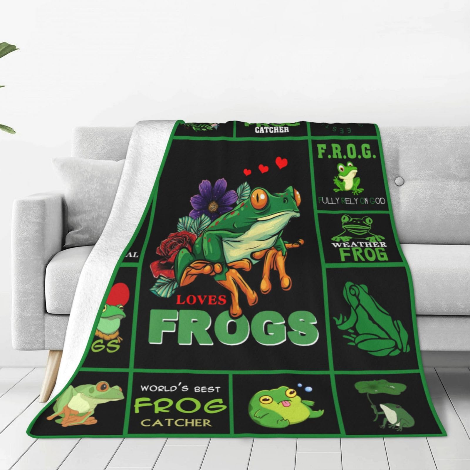 Cute Green Frog Flannel Blankets Super Soft and Warm Throw Blanket for Couch Sofa Gifts for Girls Boys Kids