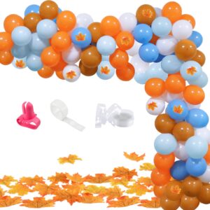 blue little pumpkin balloon arch garland kit, fall balloons garland with pumpkin maple leaf for boy little pumpkin baby shower fall birthday thanksgiving party decorations