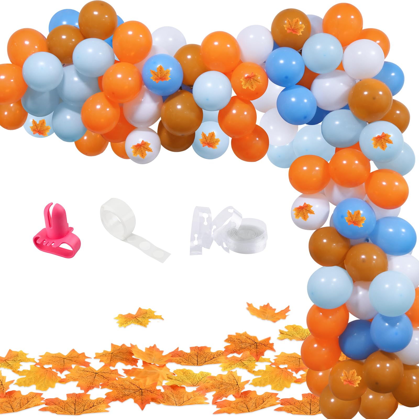 Blue Little Pumpkin Balloon Arch Garland Kit, Fall Balloons Garland with Pumpkin Maple Leaf for Boy Little Pumpkin Baby Shower Fall Birthday Thanksgiving Party Decorations