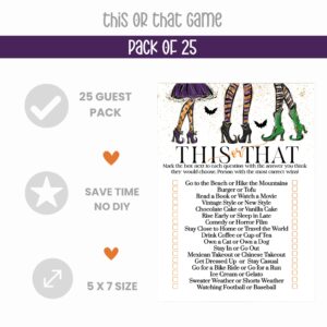 Witch Is Getting Hitched Bridal Shower Games – 25 Pack, Wedding Would She Rather Fun Activity Ideas for Guests, Rehearsal Dinner, Couples Shower, Halloween Party, This or That Birthday Game