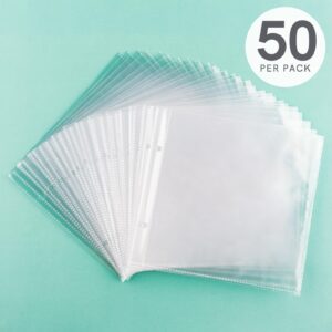 50 Pags 6" X6" Clear Plastic Binder Pockets,2 Holes 2 Pockets Per Page, can Fit More Stencils,Made Exclusively for Stencils,Die Cuts,Photos,Stamps Within Size 6x6" Storage Bills Organizer