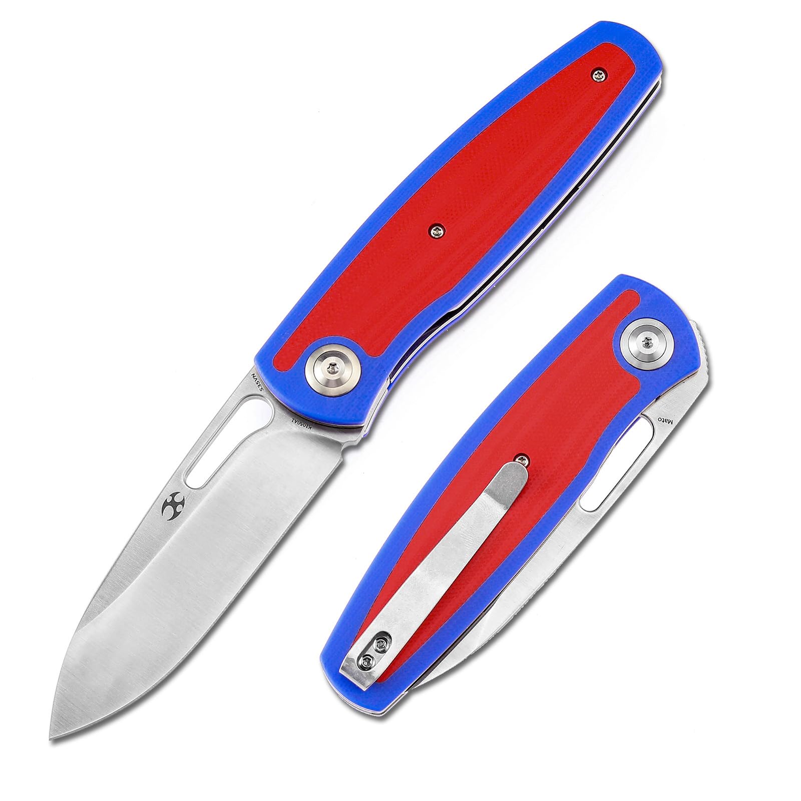 KANSEPT Mato Pocket Folding Knives for Men EDC Camping Folding Knife 3.3'' Satin CPM-S35VN Material Pocket Folding Knife with Blue and Red G10 Handle Everyday Carry K1050A1