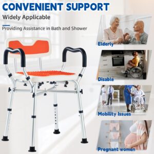 KSITEX Shower Chair for Inside Shower, Padded Shower Seat Chair with Arms and Back, 6-Level Adjustable Shower Stool Chair for Elderly and Disabled, 550 LB Heavy Duty Handicap Shower Bath Chair