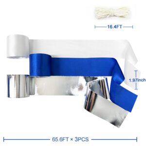 Silver Blue White Satin Ribbon 65.7Yd×1.97" Wide Navy White Metallic Silver Ribbon for DIY Craft Gift Wrapping Invitation Card Party Backdrop Wedding Nautical Birthday Graduation Ribbon Decorations