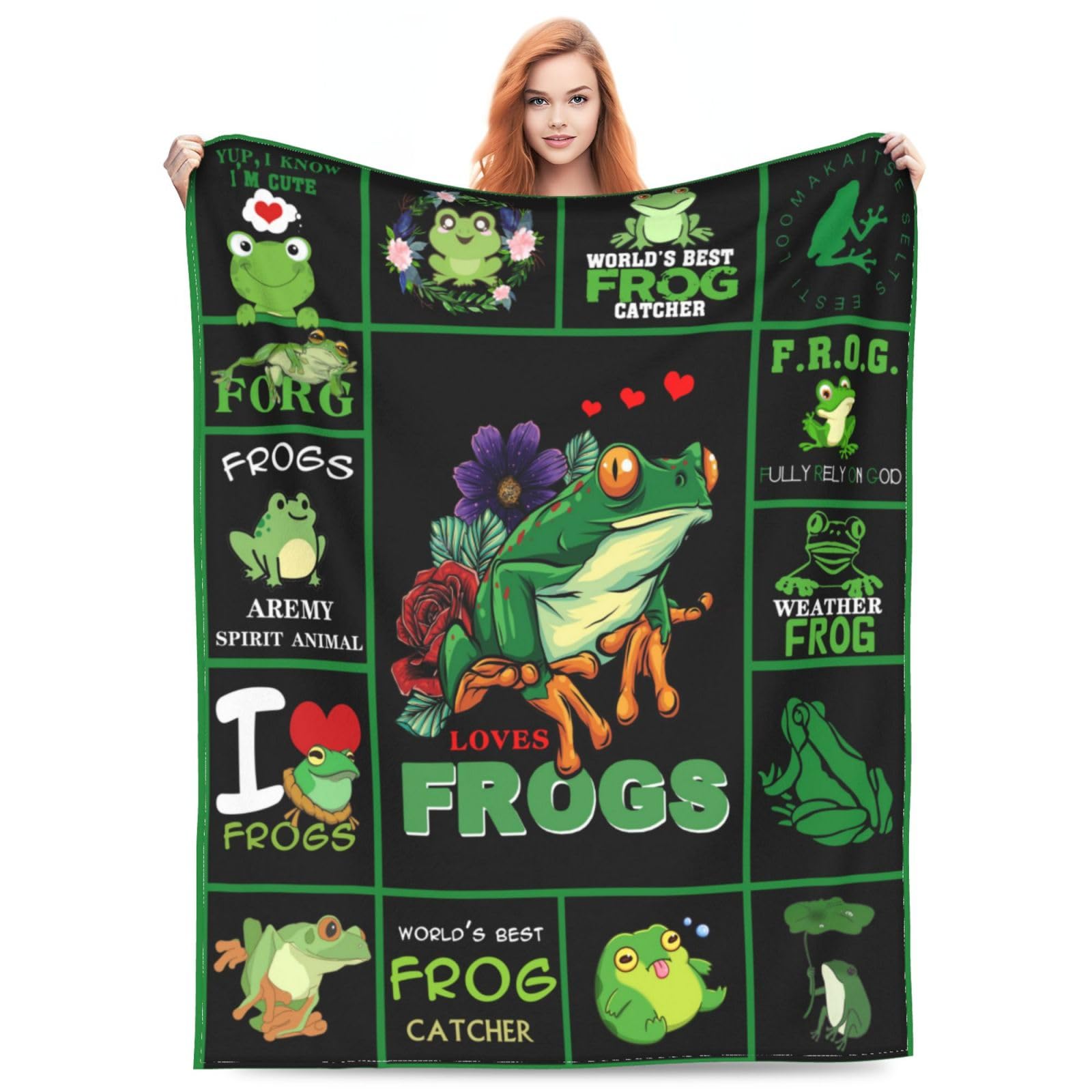 Cute Green Frog Flannel Blankets Super Soft and Warm Throw Blanket for Couch Sofa Gifts for Girls Boys Kids