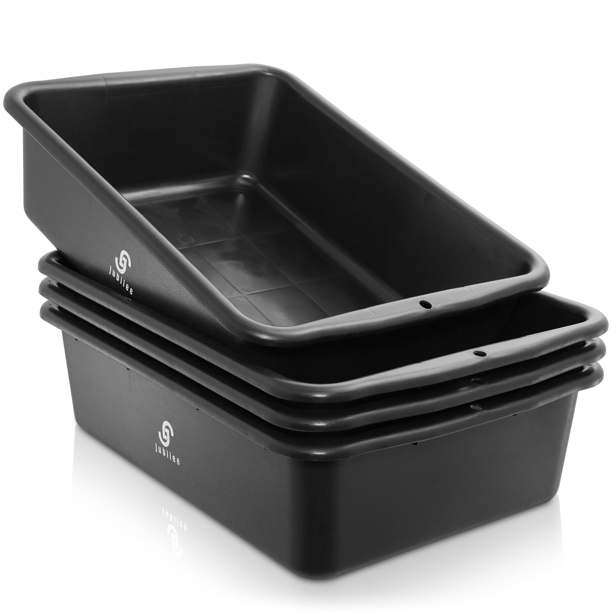 Jubilee 4-Pk Plastic Storage Bin, Bus Utility Tub - Heavy Duty Commercial Dishwashing Box for Restaurant Kitchen Organization and Storage, 20L Black