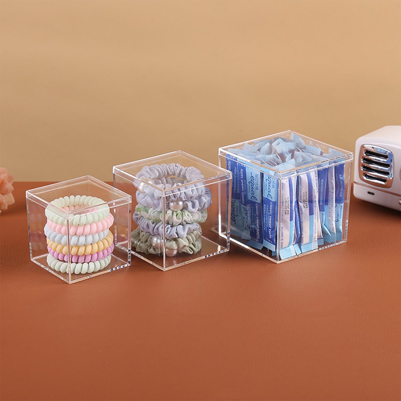 4.7/4/3.3/3/2.5 inch Clear Acrylic Box with Lid, Jewelry Display Box, Plastic Square Cube Decorative Storage Boxes for Candy Pill and Tiny Jewelry, Artwork Display