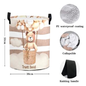 Brown Balloon Cute Bear Personalized Laundry Hamper with Handles Waterproof,Custom Collapsible Laundry Bin,Clothes Toys Storage Baskets for Bedroom,Bathroom Decorative Large Capacity 50L