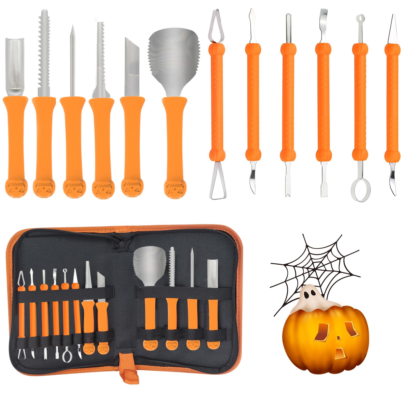 Qivine Pumpkin Carving Tools Pumpkin Carving Kit, Halloween Pumpkin Carving Kits Carving Pumpkins with Storage Bag, 13Pcs Carved Pumpkins Pumpkin Cutter for Halloween Pumpkin Decorations