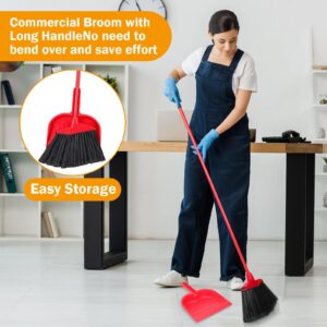 Maxcheck 6 Pcs Broom and Dustpan Set 54 Inch Heavy Duty Brooms with Dust Pan Combo Set Indoor Broom and Dustpan Commercial Shop Angle Brooms Bulk for Home Office Lobby Kitchen(Red)