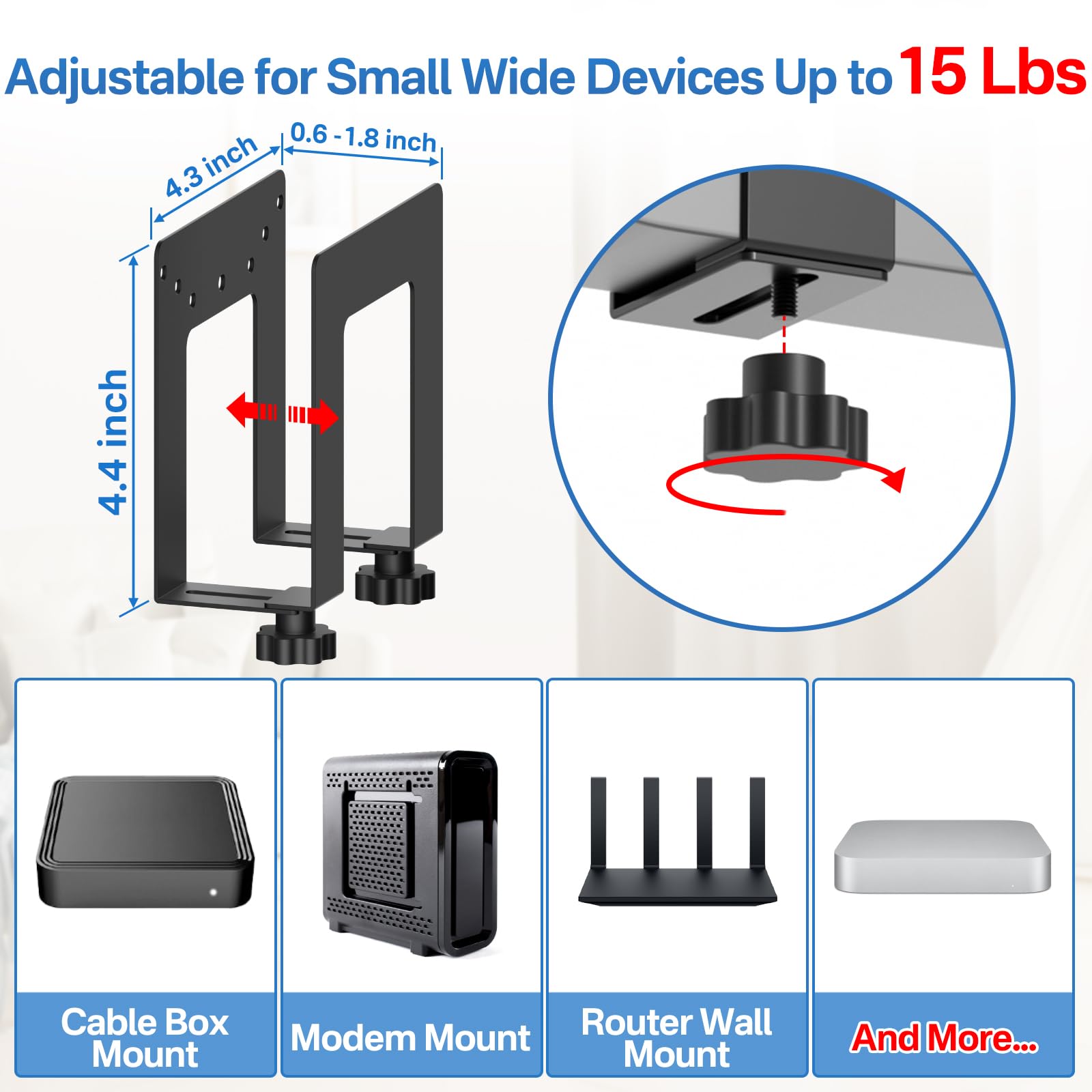 Adjustable Wall Mount for Cable Box Mount | Router Mount | Modem Mount, Cable Box Mount Behind TV for Streaming Media, DVD Players and More Small or Narrow Devices Shelf Mount