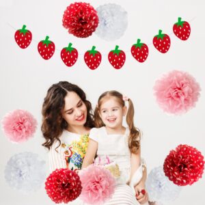 ANSOMO Strawberry Party Decorations Red Pink White Tissue Pom Poms Fans Honeycom Balls Lanterns Garland Classroom Berry Sweet Fruits 1st One Birthday Bridal Baby Shower Décor Supplies Girls