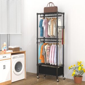 VyGrow Clothes Rack, Clothing Rack for Hanging Clothes, Kids Clothes Rack, 4 Tiers Adjustable Closet Organizer with Drawer | Double Rods | Side Hooks | Load 445lbs | 23" L x 13.18" W x 78.74" H