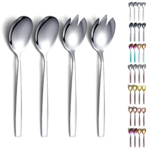 evanda salad server set 4 pieces, stainless steel salad serving set, salad spoon, salad servers, salad fork, dishwasher safe