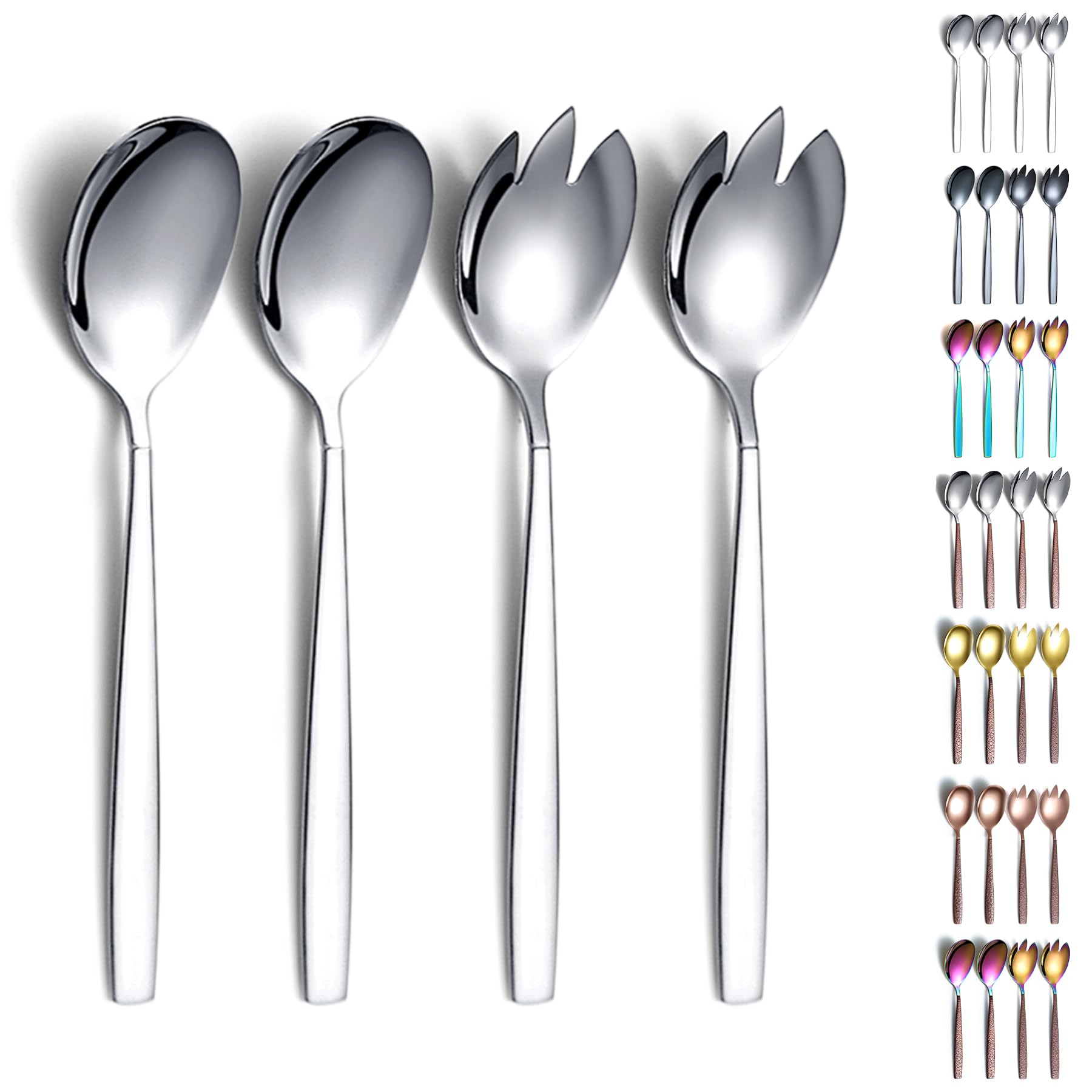 Evanda Salad Server Set 4 Pieces, Stainless Steel Salad Serving Set, Salad Spoon, Salad Servers, Salad Fork, Dishwasher Safe